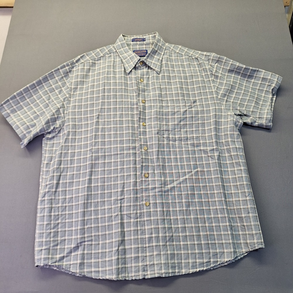 Pendleton Mens City Linen Shirt Blue Plaid Short Sleeve Button Up XL 1131 - Picture 1 of 6